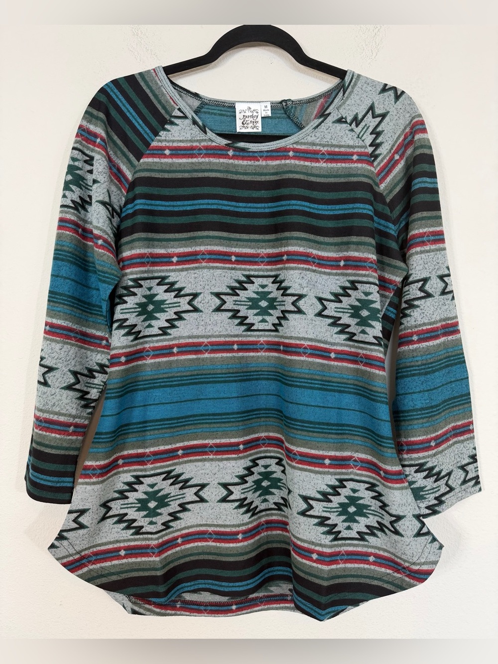 Parsley & Sage Southwestern Top Aztec Inspired Boho Teal Size Medium